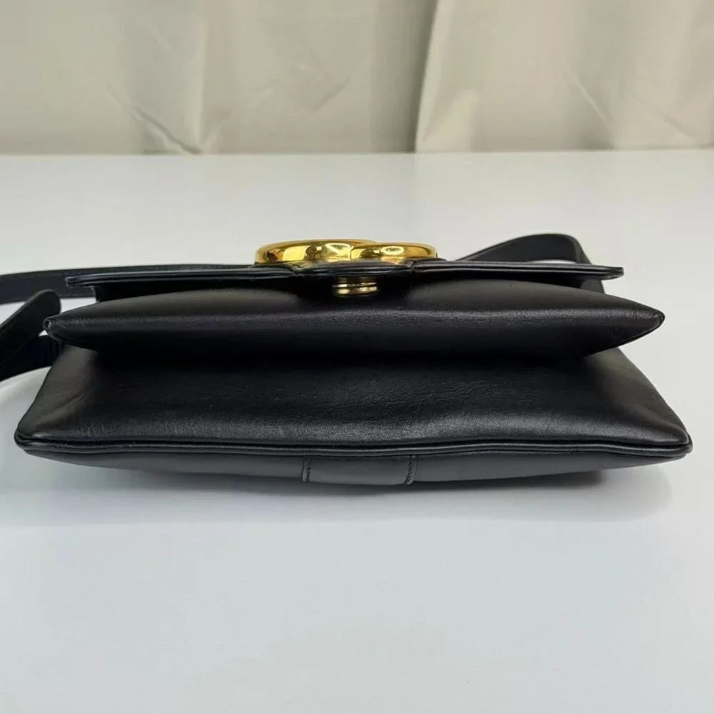 Gucci GG Logo Black Leather Crossbody Bag with Gold Hardware - Picture 5 of 9